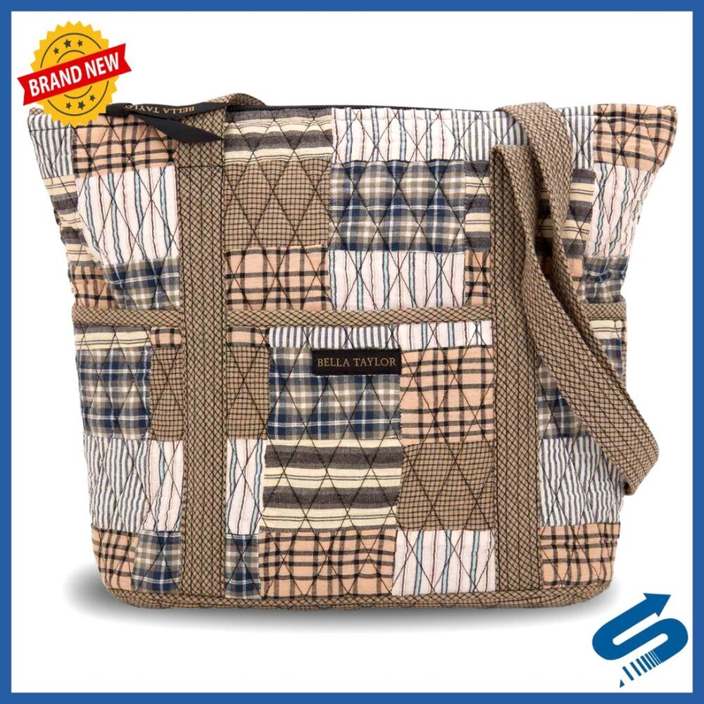 Lightweight Quilted Tote Bag with 10 Pockets, 11x11x4 Inches